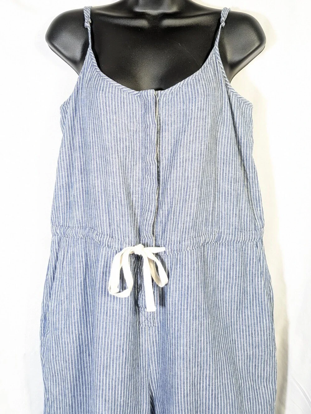 Gap Women's‎ Pinstripe Jumper Linen Cotton Blend Lt Blue White Beach Casual Sz S
